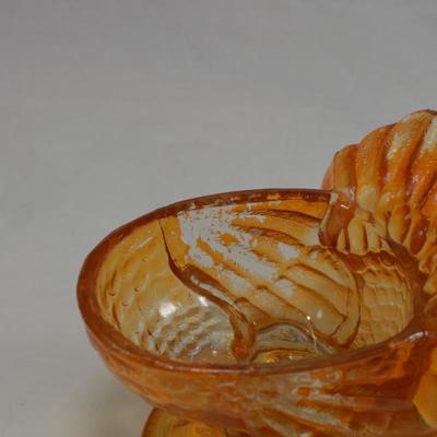 Covered Glass Turkey Orange Candy Dish