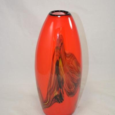 Red with Black Rim MCM Vase Measures 11"