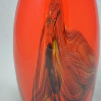 Red with Black Rim MCM Vase Measures 11"
