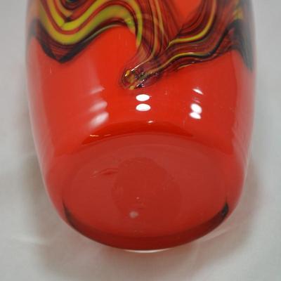 Red with Black Rim MCM Vase Measures 11"