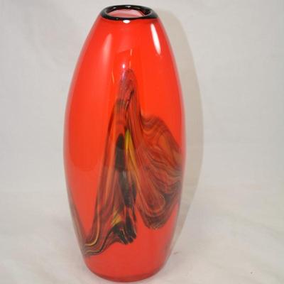 Red with Black Rim MCM Vase Measures 11"