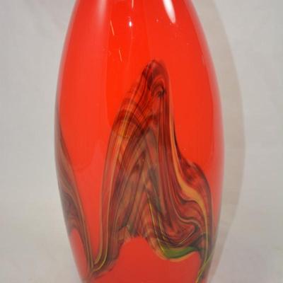 Red with Black Rim MCM Vase Measures 11"