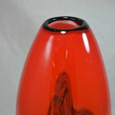 Red with Black Rim MCM Vase Measures 11"