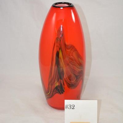 Red with Black Rim MCM Vase Measures 11"