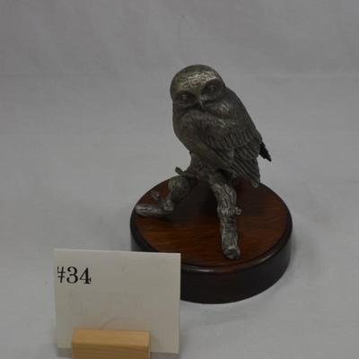 Heavy Pewter Owl on Stand Measures 7"x5"