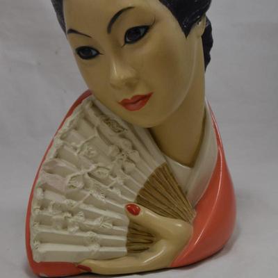 1965 Marwal Chalkware Asian Bust Measures 12"x8"