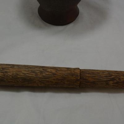 Vintage Ceramic Mortar with Wooden Pestle Measures 12"x7.5"