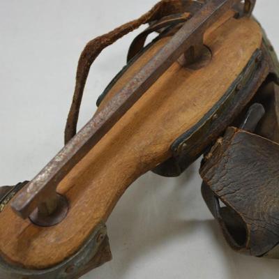Antique Wood, Leather, and Iron Ice Skates