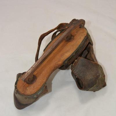 Antique Wood, Leather, and Iron Ice Skates