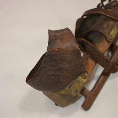 Antique Wood, Leather, and Iron Ice Skates