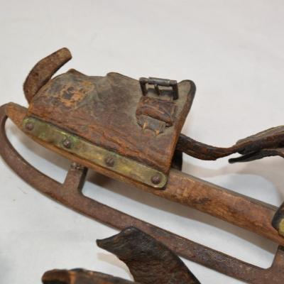 Antique Wood, Leather, and Iron Ice Skates