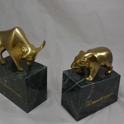 Brass & Marble Merrill Lynch Bull + Bear Bookends