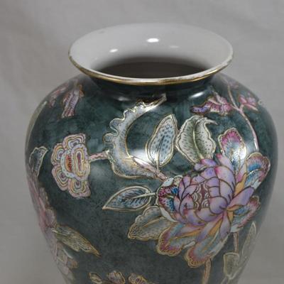 Floral Glazed Asian Vase with Stand