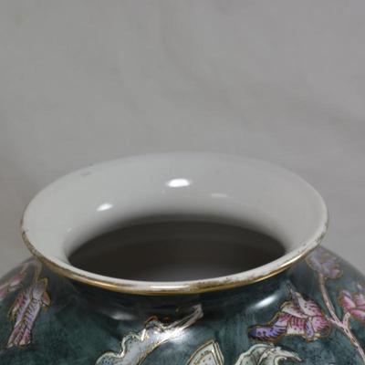 Floral Glazed Asian Vase with Stand