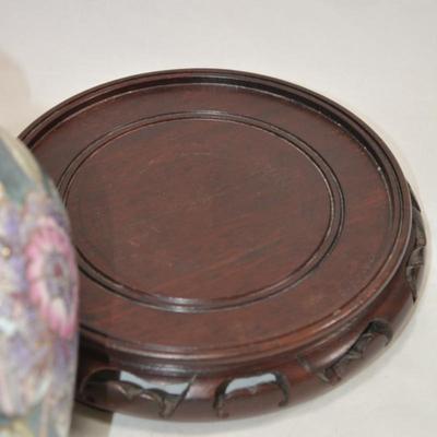 Floral Glazed Asian Vase with Stand