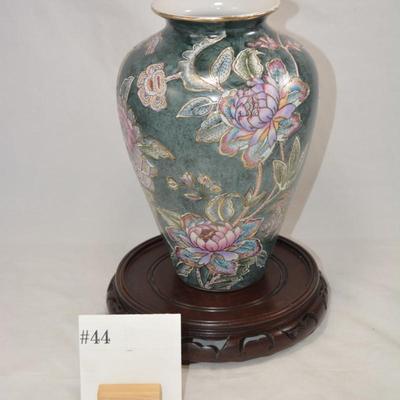 Floral Glazed Asian Vase with Stand