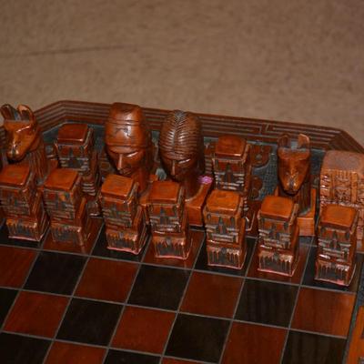 Carved Wooden Maya Themed Chess Set/Board