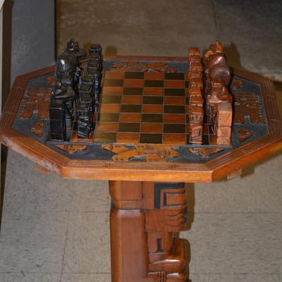 Carved Wooden Maya Themed Chess Set/Board