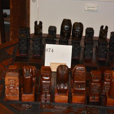 Carved Wooden Maya Themed Chess Set/Board