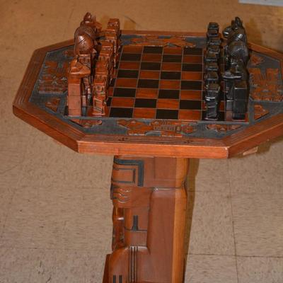 Carved Wooden Maya Themed Chess Set/Board