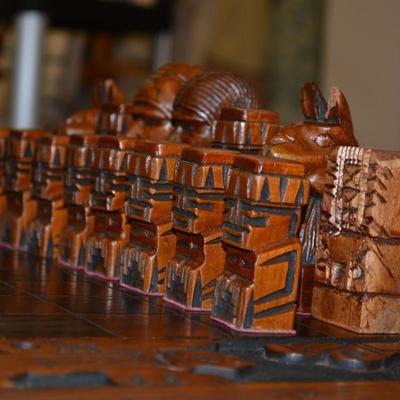 Carved Wooden Maya Themed Chess Set/Board