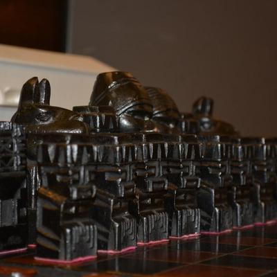 Carved Wooden Maya Themed Chess Set/Board