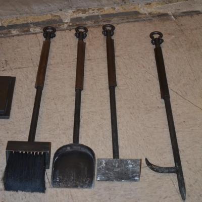 Heavy Duty Iron & Leather Fireplace Set
