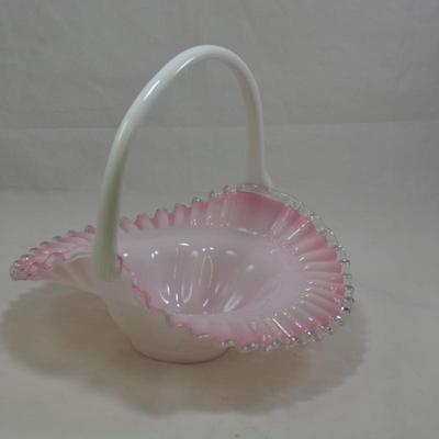 Vintage Fenton Peach Crest Overlay Basket