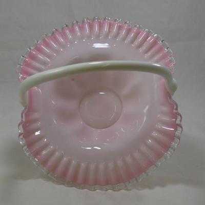 Vintage Fenton Peach Crest Overlay Basket