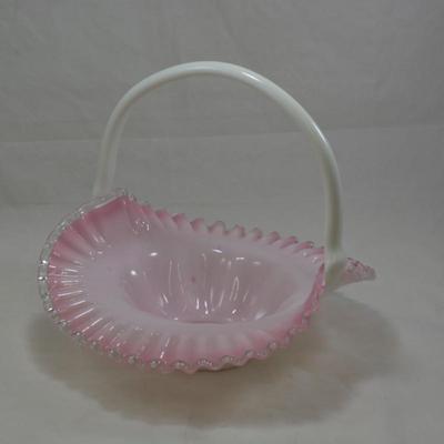 Vintage Fenton Peach Crest Overlay Basket