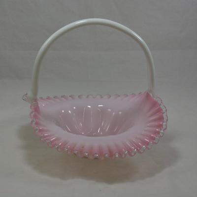 Vintage Fenton Peach Crest Overlay Basket