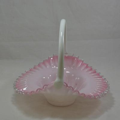 Vintage Fenton Peach Crest Overlay Basket
