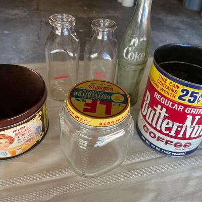 Vintage milk jars and tins