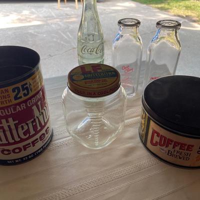 Vintage milk jars and tins