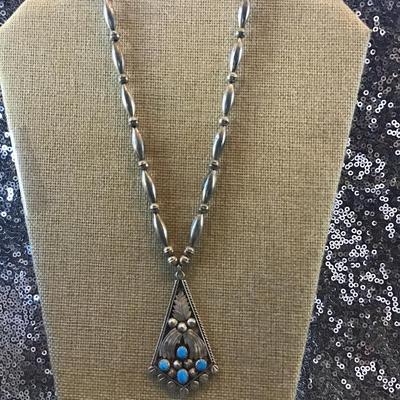 Vintage Turquoise Sterling silver necklace  Large