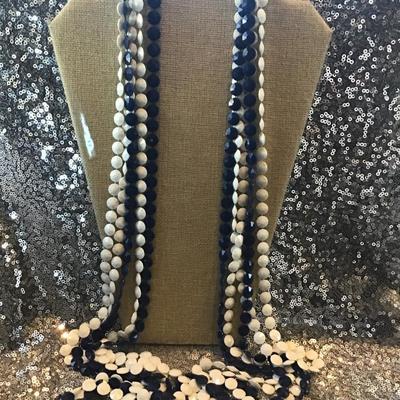 Vintage 5 Strand xLong Necklace. Blue and white