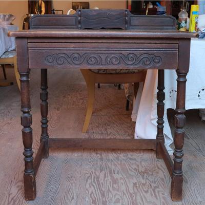 Carved Side Table/Desk with built in Letter Rack