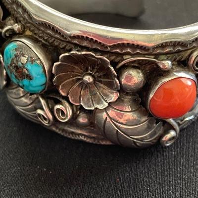 TURQUOISE/CORAL STERLING CUFF BRACELET