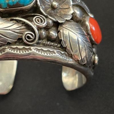 TURQUOISE/CORAL STERLING CUFF BRACELET