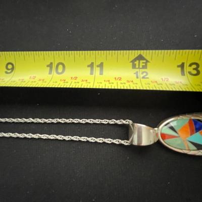 RELIOS STERLING PENDANT AND CHAIN W/MULTI STONE INLAY