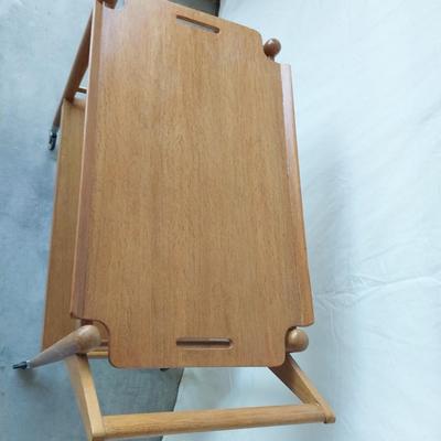 TEAK WOOD CART ON CASTERS WITH REMOVABLE SERVING TRAY