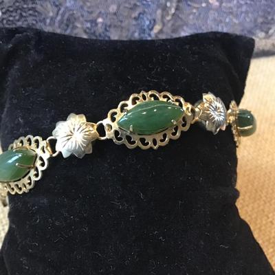 Vintage Green  Type Jade Bracelet Gold Tone