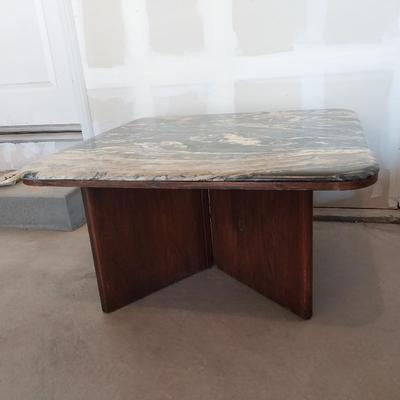 4 PIECE MARBLE TOP COFFEE TABLE WITH WOOD BASE
