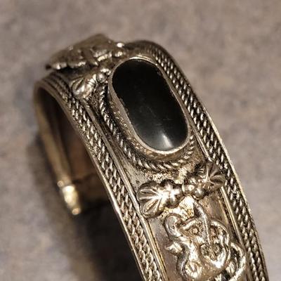 Unmarked Sterling Onyx Cuff and Pendant