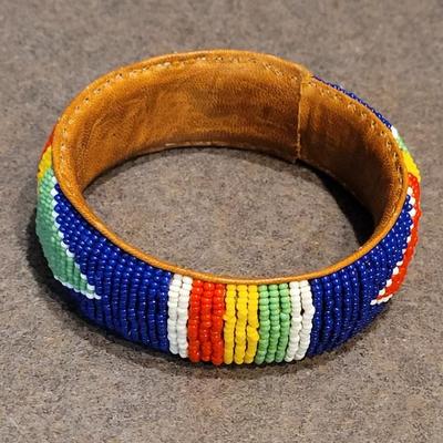 Handmade Cherokee Beaded and Leather Bracelet