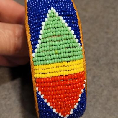 Handmade Cherokee Beaded and Leather Bracelet