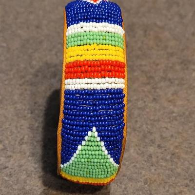 Handmade Cherokee Beaded and Leather Bracelet