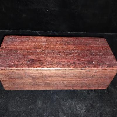WOODEN BOX W/SLIDING LID AND CANDLES