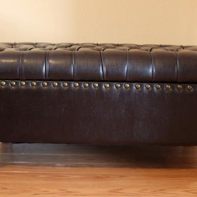 Espresso Faux Leather Tufted Storage Bench