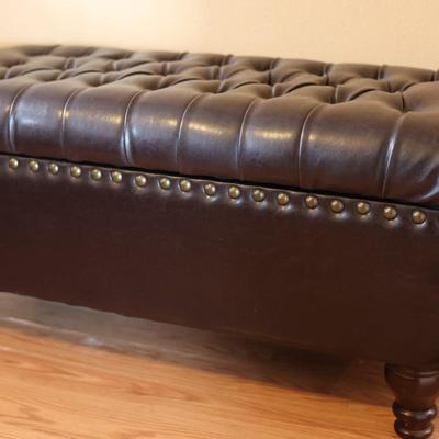 Espresso Faux Leather Tufted Storage Bench